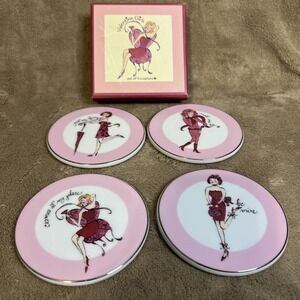 HomeGoods Valentine Girls 4 pc Set Ceramic Coasters w/Box Cork Backed